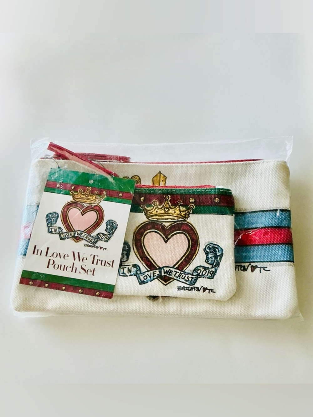 BRIGHTON, IN LOVE WE TRUST, Heart Stripe Zipper Pouch Set of 2 by Tom Clancy NWT - Picture 7 of 9